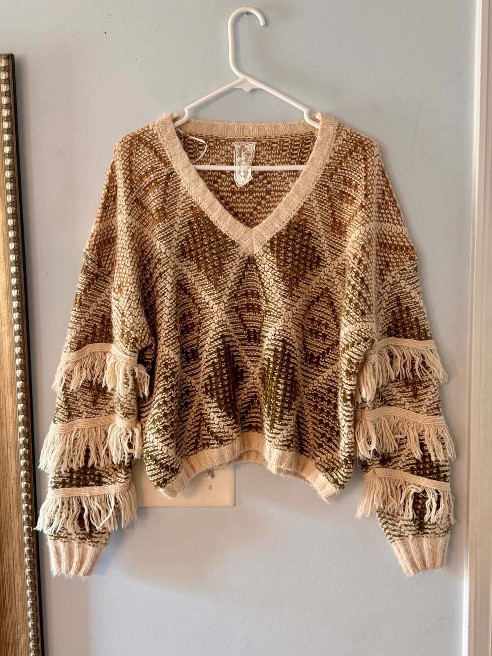 Boho Western Fringe Slouchy Boho Knit Sweater